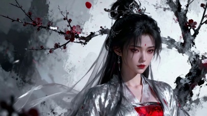 红梅水墨・侠女银裳断鸿