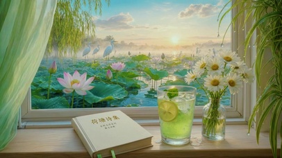 清晨薄雾，荷塘诗意