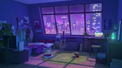 夜景温馨房间与窗外世界