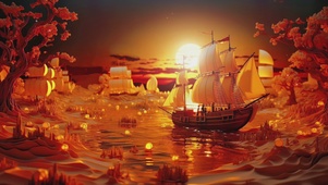 秋日中国风海景雕塑