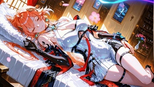 卧室红发二次元美少女