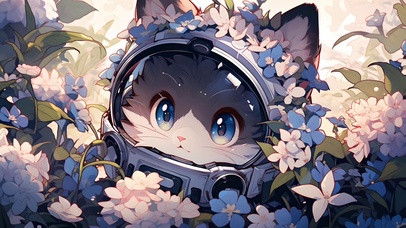 花卉猫咪宇航员