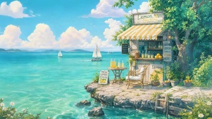 夏日海边果饮店