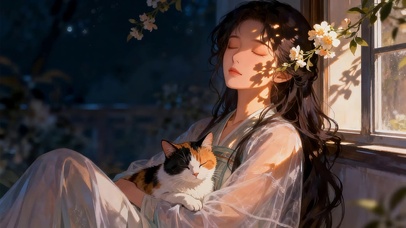 光影下的美女和猫