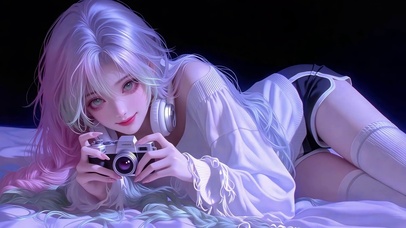 紫调光影的复古相机美人