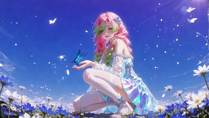蓝天下花田炫彩少女甘露寺蜜璃