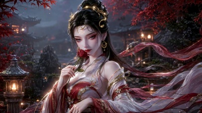 古风红衣红枫古典美人