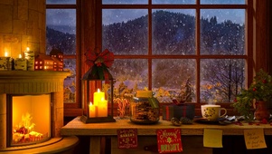 冬日雪天静谧小镇房间