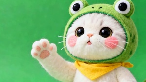 裹着青蛙帽子猫咪