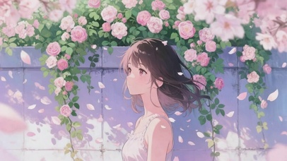 花与少女动漫插画