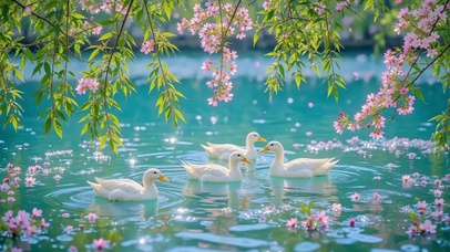 桃花流水鸭成群