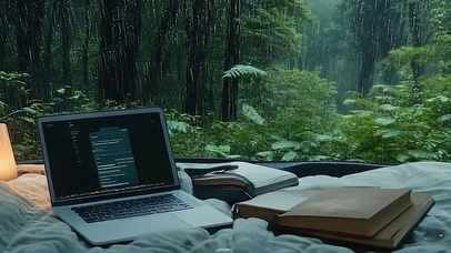 窗外雨天带鱼屏