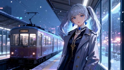 冬夜站台银发二次元美少女