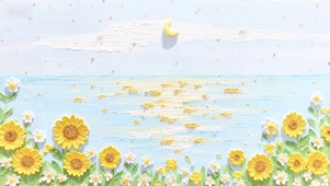 小清新蓝向日葵油画