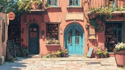 粉色小镇浪漫鲜花商店