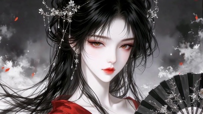 古风银钗执扇美少女