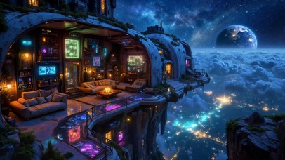 科幻夜晚小屋