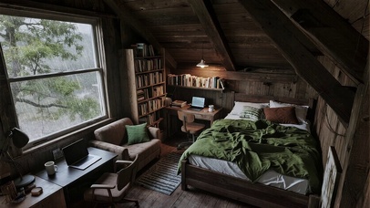 【雨景】宽敞的阁楼卧室