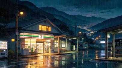 雨夜车站便利店