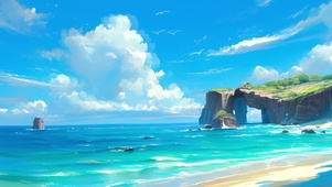 清新海边山崖