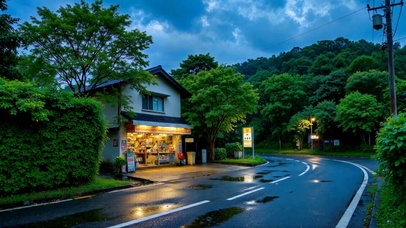 雨夜林间街角便利店