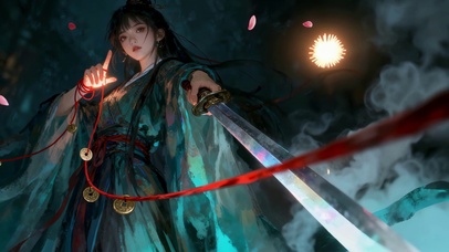 水墨古风侠女剑舞江湖的水墨柔情