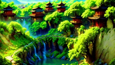 青山中的古风建筑群