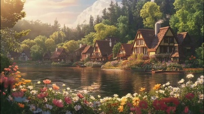 静谧悠然湖畔小镇午后