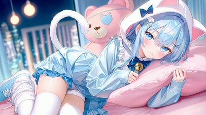 蓝发猫耳软萌二次元少女