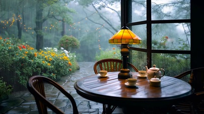 放松雨天木屋品茶