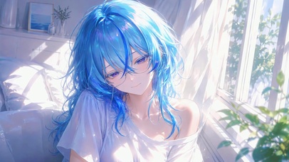 阳光窗边蓝发元美少女