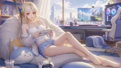 休闲玩游戏的美少女穗穗