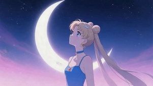 月空下的美少女