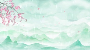 细雨落花山川中国风水墨