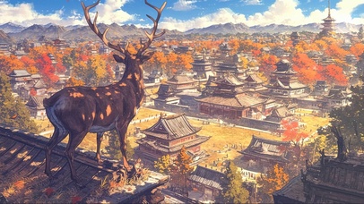 秋日俯瞰古城的小鹿