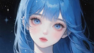 蓝发动漫插画少女
