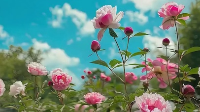 护眼蓝天白云花草树木带鱼屏
