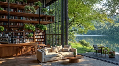 舒适阳光书屋湖