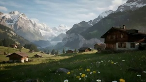 清新阳光草原木屋