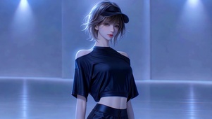 蓝调灯光下的酷飒少女