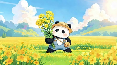 春天油菜花熊猫