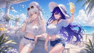 夏日海滩美少女度假绯雪