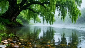 雨天护眼绿景双屏