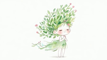 戴着花草女孩