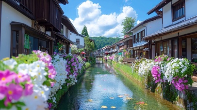 护眼蓝天白云树木河流