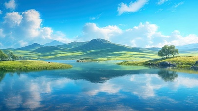 绿色护眼高山湖泊