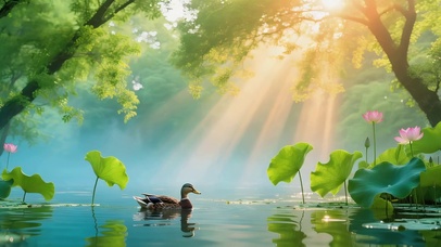 春天池塘小鸭子