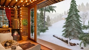 冬日雪天温暖木屋别墅
