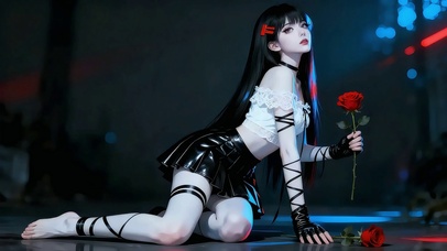 手持红玫瑰少女