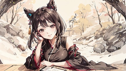 古风水墨典雅猫耳活泼少女